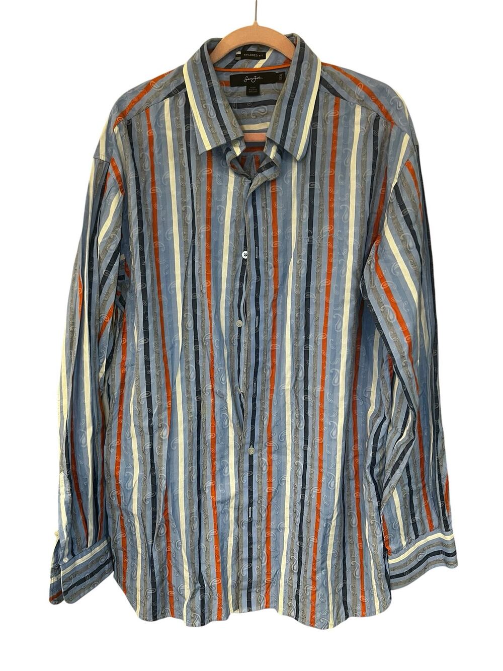 Sean John Men’s Striped Paisley Shirt Long Sleeve Tailored Fit Cotton XXL